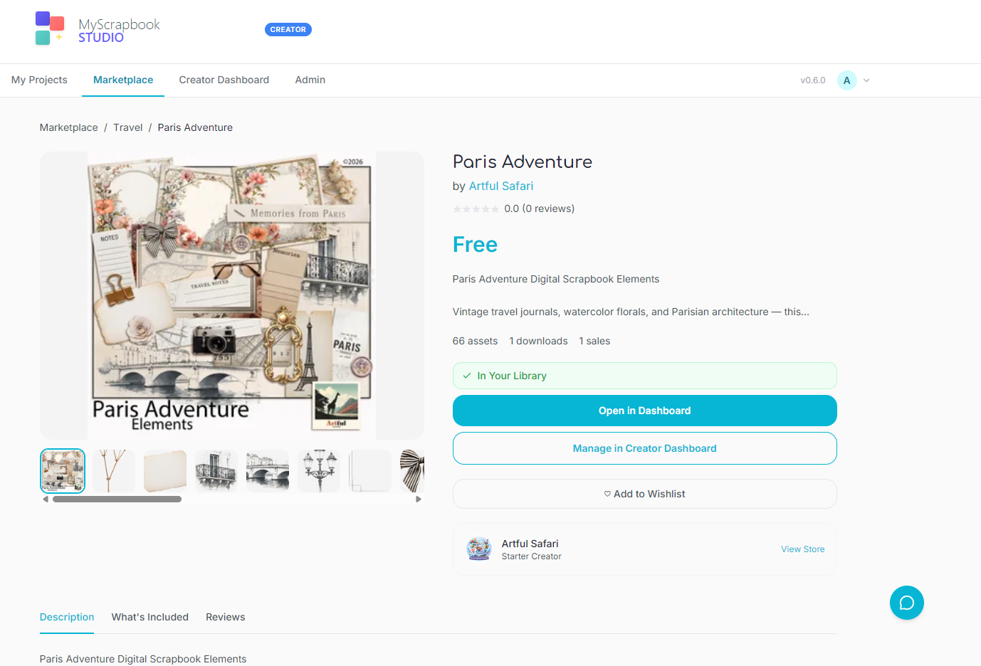 A scrapbook page in MyScrapBook Studio with ScrapbookPaper backgrounds and decorative elements applied